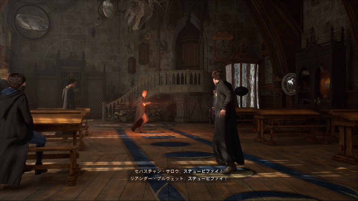 yuarui's tweet photo. 今回は、画面酔いと戦いながらのホグワーツ・レガシー🧙‍♀️

教育担当のへキャット先生って恐いのかにゃ😱？
授業で急にみんなの前でセバスチャンと決闘させられる事になったんだが꒰꒪д꒪|||꒱💦

なんとか勝てたけど
セバスチャンは、どうして規則を破る事をオススメしたぬ？

#ホグワーツ・レガシー https://t.co/siiOW60u2s