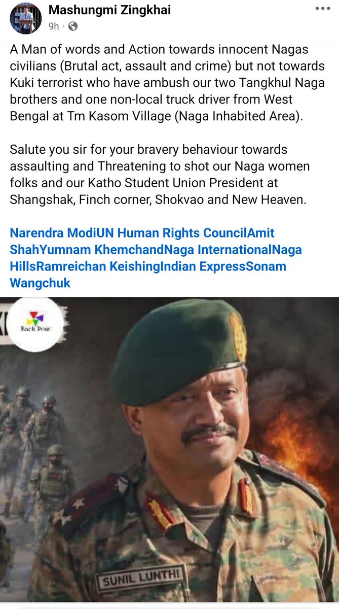 SeiminDoungel_'s tweet photo. 📌 A cheap attempt has been made by the Tangkhuls and ZUF-Kamson minions to nullified the video of Assam Rifles's CO, Col. Sunil Singh Lunthi as an old video which contradicts all the facts available (in pics). He is the officer in the video and still posted there carrying out his national responsibility dutifully as a soldier.

The only man who came up to Ukhrul to treat the Tangkhul snakes properly is this guy called Tah Chapa Col. Sunil Singh Lunthi. @official_dgar

Well done 👍💯 ✅🇮🇳🇮🇳🇮🇳