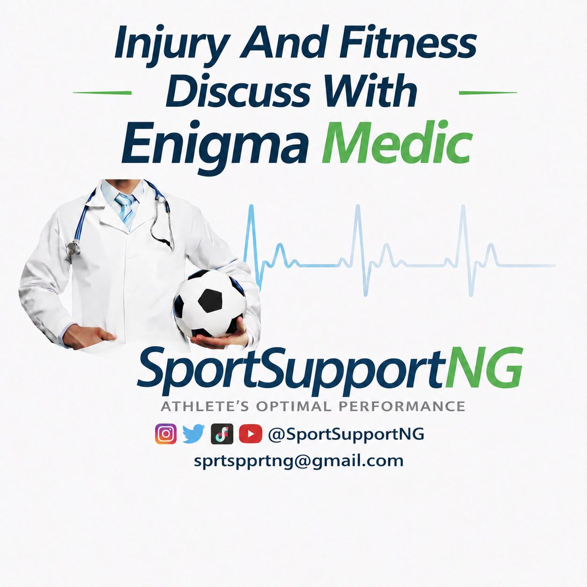 SportsSupportNG's tweet photo. INJURY &amp; FITNESS DISCUSS WITH ENIGMA MEDIC.

Let's dissect sports injuries and fitness in all sports for elite athletes and teams

Coming soon... Stay tuned @SportsSupportNG https://t.co/v4aeq1Hk5G