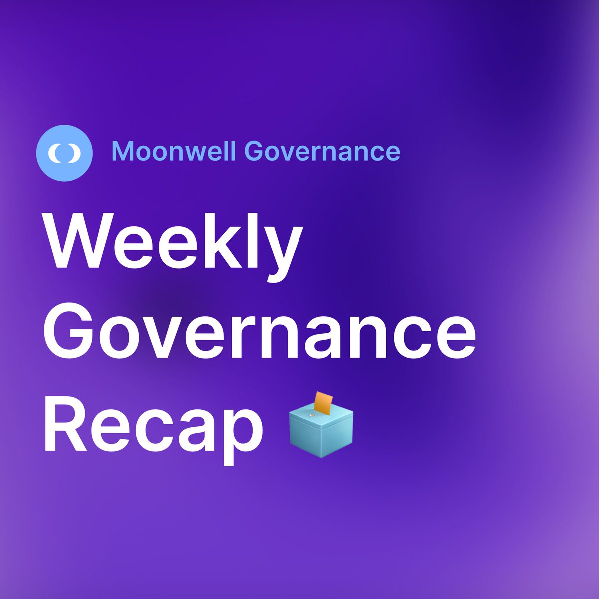MoonwellGov's tweet photo. 🗳️ Weekly Governance Recap:

- Proposal: MIP-E01 - Moonwell WETH Market Improvement
- Discussion: Weekly Recommendations (@anthiasxyz)

Read ➡️ https://t.co/u4gjPE6slX https://t.co/5TV5DSoMhe