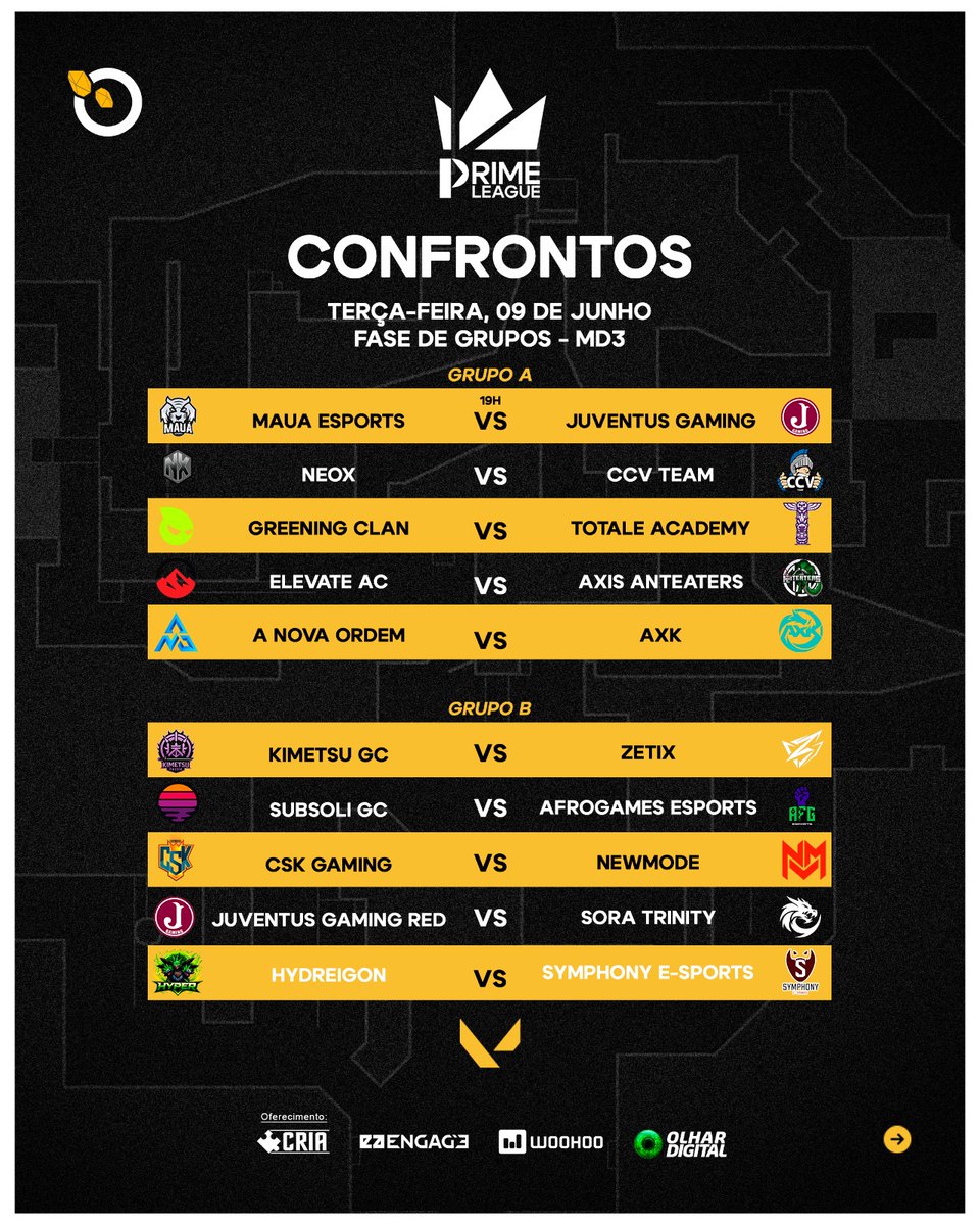 LigaGG_'s tweet photo. A próxima rodada promete!!

Mais uma semana de confrontos da fase de grupos do 2º split da #VPLA !
Esses são os confrontos de terça e quarta, dias 9 e 10 de junho. As séries que serão transmitidas foram escolhidas por vocês!
Amanhã será @mauaesports vs @juventusgamingg 
E na quarta-feira teremos @afrogamesports vs @KimetsuEsports 

Acompanhe, AO VIVO, às 19h, em nosso canais oficiais
🟣 https://t.co/9gkBuP07tk
🔴 https://t.co/YFp5T45GOx

Quem chega ao fim da semana no topo da classificação? Deixe aqui seu palpite!

#Valorant #LigaGG #ValorantBrasil