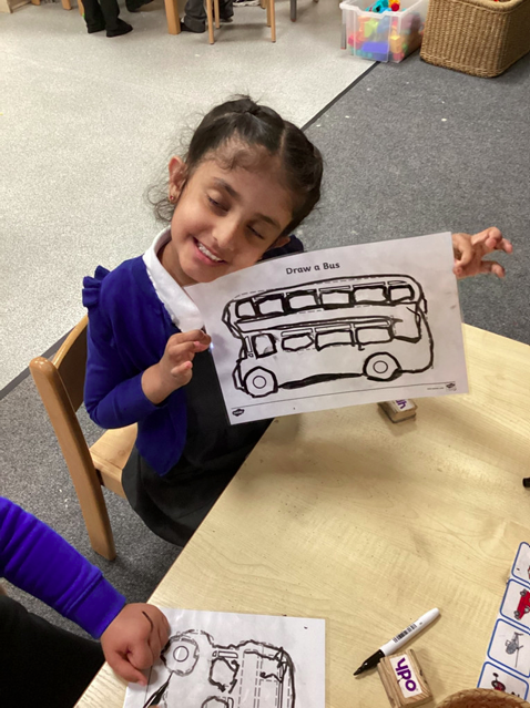 OAClarksfield's tweet photo. The Nursery children have developed their fine motor skills this week when carefully tracing over the outlines to create a picture of the naughty bus linked to this week's focus text. https://t.co/JNOUh6T3Ux