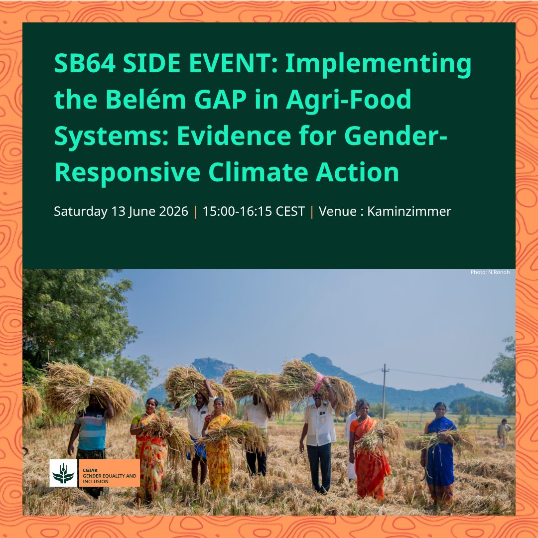 CGIARgender's tweet photo. @CGIARgender Accelerator will be joining discussions at the upcoming #SB64.  Are you in Bonn for #SB64?  Join us in this event as we present evidence for gender responsive climate action

🗓️ 13 June 2016
⏰ 15.00-16.00 CEST

Read more: https://t.co/bdS1Sdnpde @IFPRI https://t.co/AxN1TZU6T6