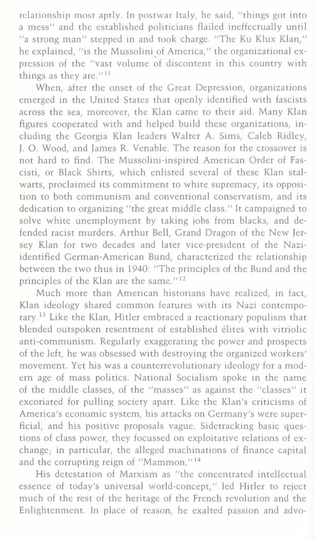 ContingentWest's tweet photo. Nancy MacLean (author of the book I shared) actually makes that argument -- highlighting a shared commitment to reactionary anti-elitism, the common identification of the Klan with that label, as well as the fact many Klan members would go on to participate in fascist orgs https://t.co/6wHQkhEZu1
