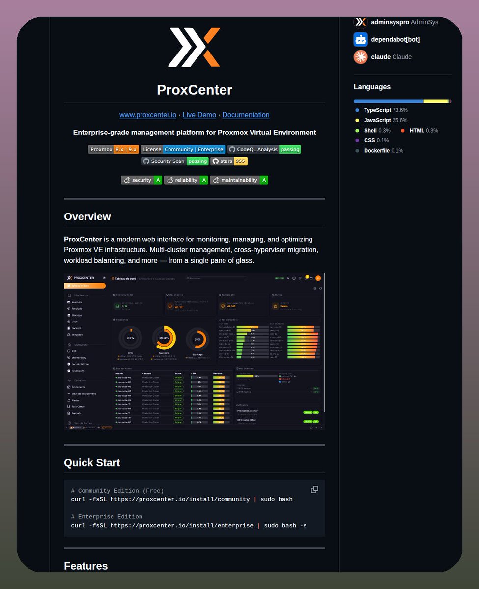 tom_doerr's tweet photo. Unified dashboard for managing Proxmox VE clusters

https://t.co/55XBiXhK1O https://t.co/h2u1dkvIwC