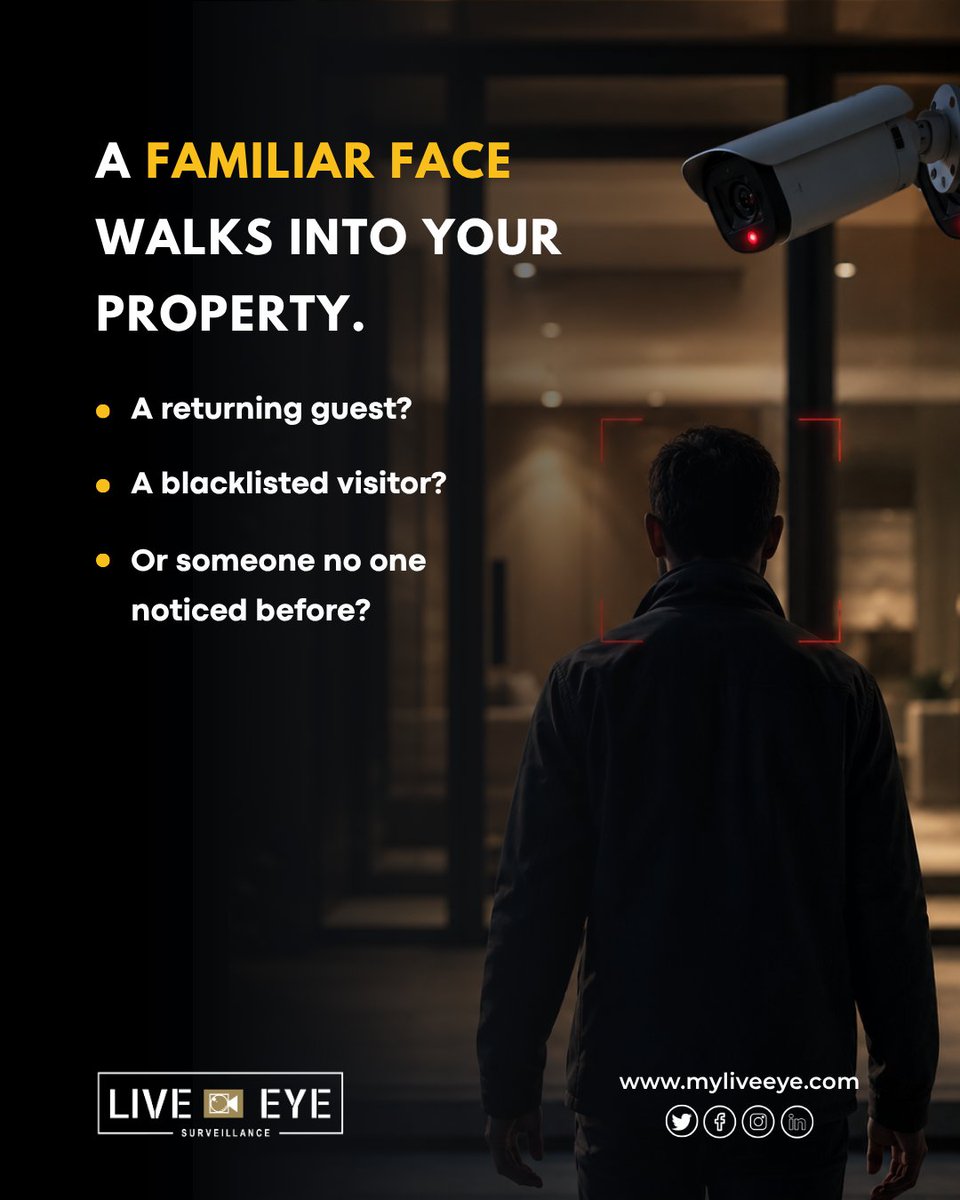 myliveeye's tweet photo. Not every familiar face is the same.

Live Eye AI helps hotels identify, track, and verify visitors in real time—improving security and guest experiences alike.

Because every guest experience starts with knowing who’s walking through your doors.

Follow the link https://t.co/nXo00kEByd to get customised Quote to Secure your Business/Site/Store
.
#liveeye #SmartHotels #SecureStorage #HotelSecurity #BusinessProtection

[Surveillance, CCTV, Security, USA, explore page, USA Surveillance solutions, emergency, Hotel security, USA hotels]