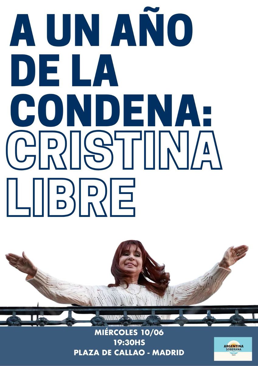 Gregoriodalbon's tweet photo. Querida Cristina:

A dos días del año de una condena injusta, ilegal y profundamente antidemocrática, queremos que sepas que no estás sola.

Mientras algunos intentaron aislarte, silenciarte y apartarte del pueblo, ocurrió exactamente lo contrario. Tu nombre atravesó fronteras. Tu historia cruzó océanos. Tu lucha se convirtió en una causa internacional. Hoy, en ciudades de Europa, América y otros rincones del mundo, se preparan actos, manifiestos, cartas, encuentros culturales, intervenciones públicas y movilizaciones para decir una verdad que ninguna sentencia podrá borrar: @CFKArgentina es inocente.

Porque el lawfare no es un problema argentino. Es una maquinaria global que busca disciplinar a quienes se animan a transformar la realidad, ampliar derechos y enfrentar privilegios.

Por eso, desde Madrid hasta Tokio. Desde París hasta Buenos Aires. Desde cada ciudad donde haya un argentino, una argentina o una persona comprometida con la democracia y los derechos humanos, se escuchará un mismo mensaje: no aceptamos la proscripción. No aceptamos la persecución. No aceptamos que la voluntad popular sea reemplazada por operaciones judiciales y mediáticas.

Te escribimos desde la distancia, pero también desde la cercanía de quienes nunca dejaron de caminar a tu lado.

Muchos viven a miles de kilómetros de nuestra patria. Sin embargo, siguen sintiendo que una parte de Argentina late en cada lucha por la justicia, la igualdad y la dignidad que vos representaste y seguís representando.

Por eso, este 10 de junio, a un año de una condena que avergüenza a la democracia argentina, se harán escuchar sus voces en cada plaza, en cada encuentro y en cada rincón donde haya alguien dispuesto a defender la verdad.

Con la cabeza, con el corazón y, como vos nos legaste, con el coraje para no callarnos jamás.

Como siempre, @TodosMadrid y @ARGprovincia25, junto a compañeras y compañeros de todo el mundo, han trabajado para que la verdad se abra paso entre las mentiras y para que la justicia derrote a la persecución.

Porque podrán encerrarte.

Podrán vigilarte.

Podrán intentar proscribirte.

Podrán intentar que el miedo haga el trabajo que no pudieron hacer las urnas.

Pero jamás podrán borrar la huella que dejaste en la historia argentina.

Jamás podrán arrancarte del corazón de tu pueblo.

Jamás podrán encerrar una idea cuando millones la abrazan.

Por eso hoy tu nombre se escucha en cientos de voces, en distintos idiomas, bajo distintas banderas y en diferentes continentes.

Porque ya no hablamos solamente de una dirigente perseguida.

Hablamos de la dignidad de un pueblo que se niega a aceptar la injusticia como destino.

Y cuando dentro de algunos años se escriba esta historia, nadie recordará las operaciones, las maniobras ni las persecuciones que intentaron doblegarte.

Recordarán algo mucho más poderoso.

Que hubo una mujer a la que intentaron callar.

Y un pueblo entero que decidió hablar por ella.

Que hubo quienes quisieron imponer el olvido.

Y millones que eligieron la memoria.

Que hubo quienes apostaron al odio.

Y un pueblo que respondió con amor, lealtad y convicción.

Por eso seguimos de pie.

Por eso cruzamos fronteras.

Por eso levantamos tu nombre en cada plaza del mundo.

Y por eso tenemos una certeza que ninguna sentencia podrá modificar.

La verdad tiene memoria.

Los pueblos tienen paciencia.

Y la historia siempre termina poniendo a cada uno en su lugar.

Cristina es inocente.

Y más temprano que tarde, la libertad volverá a encontrarse con la verdad.

#CristinaLibre

Porque podrán alejarte de los cargos, pero no del cariño de tu pueblo.

Podrán intentar borrar tu nombre de las boletas, pero no de la memoria colectiva.

Y podrán perseguirte todo lo que quieran.

Lo que nunca podrán evitar es que millones de argentinos y argentinas sigan recordando algo muy simple:

Que con vos vivían mejor.

Y eso no es poca cosa.