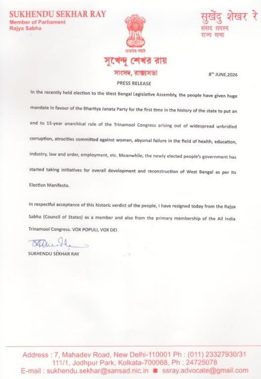 ChhetriMp's tweet photo. Mr. Sukhendu Sekhar Ray's resignation letter raises more questions than it answers.
For 15 years, you were not an ordinary party worker. You were a Member of Parliament, a senior leader, a trusted insider, and someone who had direct access to Mamata Banerjee and the highest levels of decision-making. If the Trinamool Congress was truly guilty of all the failures you now describe—corruption, breakdown of law and order, failures in health, education, industry, and employment—where was your voice all these years?
Leadership is not about discovering your conscience only after power changes hands. Leadership is about speaking up when it matters most. You enjoyed the position, prestige, influence, and every benefit that came with being a senior leader of the party. Yet there is no mention of your own accountability in the very system you now condemn.
Today, after the people have delivered their verdict, your sudden awakening appears less like courage and more like political convenience. The public is not naïve. Many will see this as an attempt to distance yourself from a sinking ship and secure a place in the new political order. The timing makes it difficult to believe otherwise.
Mamata Banerjee remains one of the most significant political leaders of Bengal. Like every leader, she has strengths and weaknesses. Perhaps one of her greatest weaknesses has been placing trust in individuals who surrounded her with praise rather than honest advice. Genuine leaders speak truth to power; opportunists speak truth only after power is lost.
West Bengal deserves better than politics of convenience. It deserves leaders who stand by their convictions when it is difficult, who accept responsibility for their role in governance, and who do not rewrite history to suit the political winds of the day.
The people of Bengal have spoken. Now is the time not for blame-shifting, but for introspection, accountability, and rebuilding faith in public life. Bengal's future will not be shaped by defectors seeking new opportunities, but by leaders willing to serve the people with honesty, courage, and integrity.

@MamataOfficial @abhishekaitc @AITCofficial
