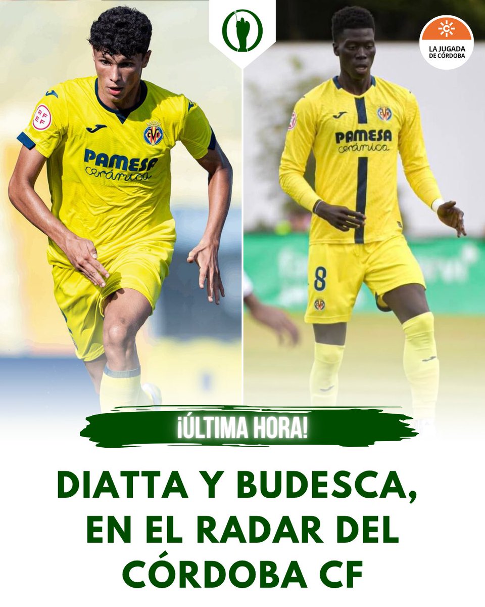 lapuertacero's tweet photo. 👀 Según informa @LaJugadaCordoba, el @CordobaCF_ofi ha puesto sus ojos en dos jugadores del filial del @VillarrealCF: 

📋 Budesca (lateral derecho) y Diatta (centrocampista), cuyo equipo quedó eliminado ayer en los playoffs de ascenso.

📊 Diatta, de 21 años, tiene contrato en vigor hasta 2030, mientras que Budesca, de 20 años, está vinculado al club castellonense hasta 2027.

#Somoscordobesismo #MercadoCCF