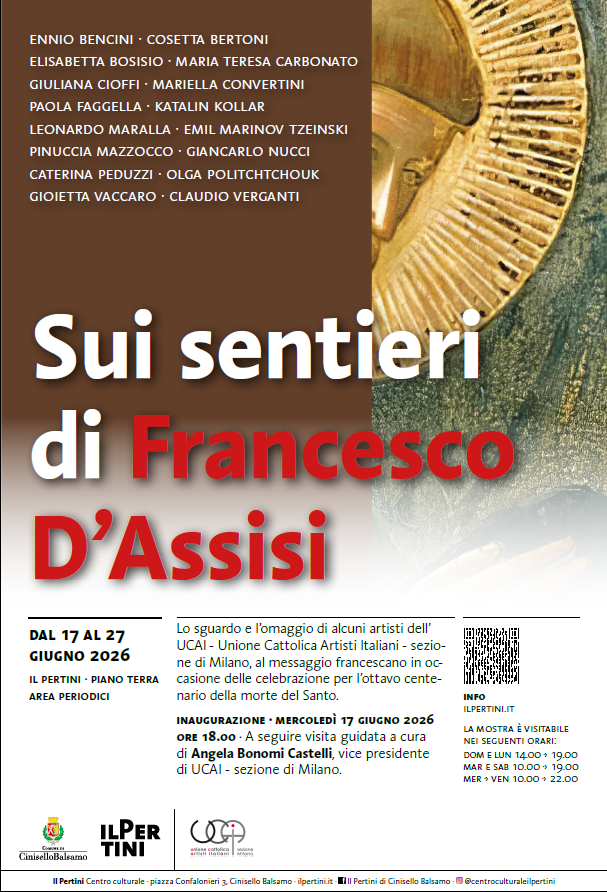 comunecb's tweet photo. In occasione dell’ottavo centenario della morte di Francesco d’Assisi, il Centro culturale Il Pertini dal 17 al 27 giugno ospita una mostra collettiva di opere d’arte intitolata Sui sentieri di Francesco d’Assisi.

Per info: https://t.co/cbpjvQ513n https://t.co/GvwBD8vOte
