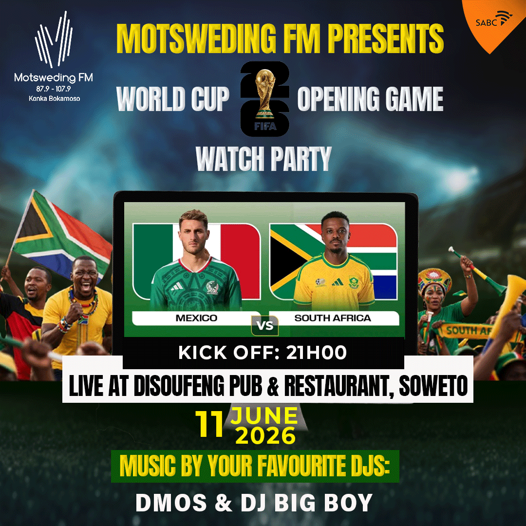 motswedingfm's tweet photo. ⚽ 🔥 Ke nako ya kgwele ya dinao + monate + mmino! 🎶💃🏽
Tla o itemogele motshameko wa Mexico 🇲🇽 vs Bafana Bafana 🇿🇦  le #Motsweding kwa Disoufeng Pub &amp; Restaurant, Soweto! 🔥 https://t.co/mPB1VBwQU2