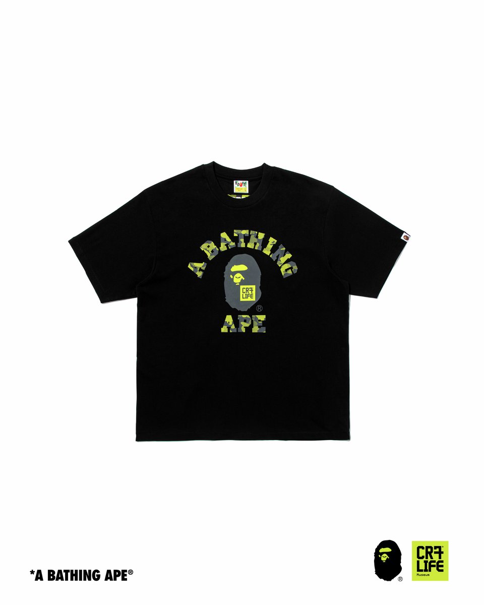 BAPEOFFICIAL's tweet photo. BAPE® × CR7® LIFE 

Summer tees rooted in football codes.
REFLECTION CAMO reworks the COLLEGE graphic, while a BABY MILO® take brings a lighter expression to the capsule.

Two styles. One signature direction.

Available starting June 13, 2026, at BAPE STORE® and https://t.co/IBXRBlilL2.

#ABATHINGAPE #BAPE #CR7