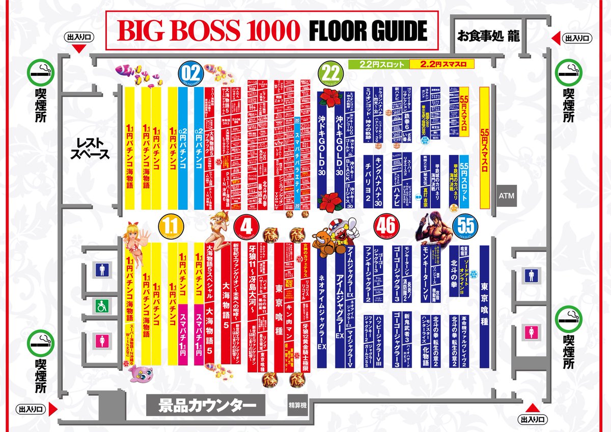 bb1000_15's tweet photo. 🔥BOSSこだわる６月🔥
▶６月を遊び尽くせ◀
-ビックには歴史と伝統がある-

皆様こんばんは❕

アスは、新装開店です！
かなり機種数がありますので
ポイントだけでもお伝えできたらと思います☝️☝️

🔥新機種の3大ポイント🔥
①東京喰種のデカへそver
②女神のカフェテラス増台
③L戦国乙女５

個人的には
Lソードアート・オンラインⅡ
ですけどW
（ガンゲイル・オンライン）

アス、新台の場所で迷わないよう
レイアウトを添付しておきました⚠️

朝一はあせって走らないようお願いいたします💨

#スロット　#真岡　#新装開店
#東京喰種　#ガン