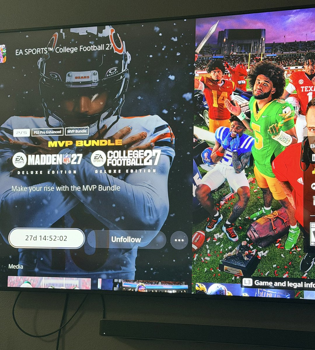 saucebyz4L's tweet photo. Haha countdown begins paid $75.00 for MVP bundle on ps5 you get Madden 27 &amp; CFB 27 deluxe editions thanks to @SelfMadeZecae for being legit first time buying off him at discounted price hit him up 🤏#Madden27 #CollegeFootball27 https://t.co/ktKxK9Wqzd