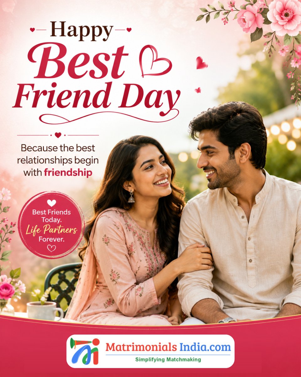 OnlineMATRIMONY's tweet photo. 💖 Happy Best Friend Day 💖
From being best friends to becoming life partners —
that’s the most beautiful journey of all ❤️

Find someone who understands your heart and walks beside you forever.
🌐 Visit: https://t.co/EV5efaylPq

#BestFriendDay #FriendshipToLove #LifePartner https://t.co/Y1Zo24FUYw