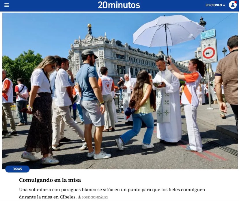 soyandreapayan's tweet photo. Justo en un artículo de @20m me pillaron comulgando tras la misa del @Pontifex_es ✝️🕊️

Me arrodillé para recibir la eucaristía y detrás mía iba mi novio.❤️

Estoy viviendo estos días del viaje del Papa León XIV en Madrid con mucha emoción. @ConElPapa 

https://t.co/h2isvsUzcw https://t.co/fW1DgcvnjZ