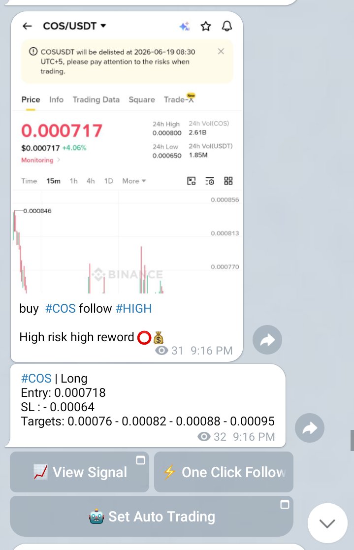 DubaiPumpgroups's tweet photo. ❗️ #COS | all Target Done ✅

This Signal Has Been Shared On Our VIP Channel 😎

Spot : 33%% PROFIT 🤑💵
With 20x Leverage : 660% Profit

❗️What you wait for join our Vip channel And get the best signals with great profit 💰🤑

💬 Contact : https://t.co/FqOM9yjbpD https://t.co/QDGxKWySHs
