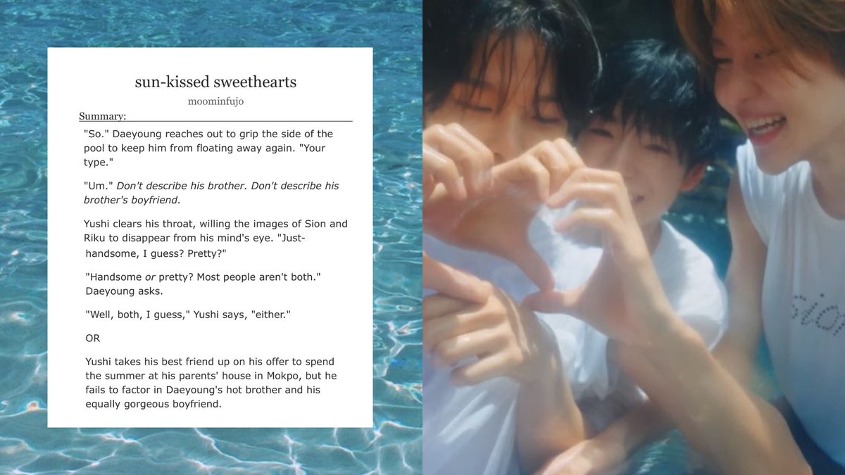 moominfujo's tweet photo. 🔞 sun-kissed sweethearts ~ chapter one

🌊 onriyu poly
☀️ 9.1k words
🍉 best friend's older brother, summer vacation, yearning, tension, smut

https://t.co/10oNcLodn7 https://t.co/RpEEi7yOmy
