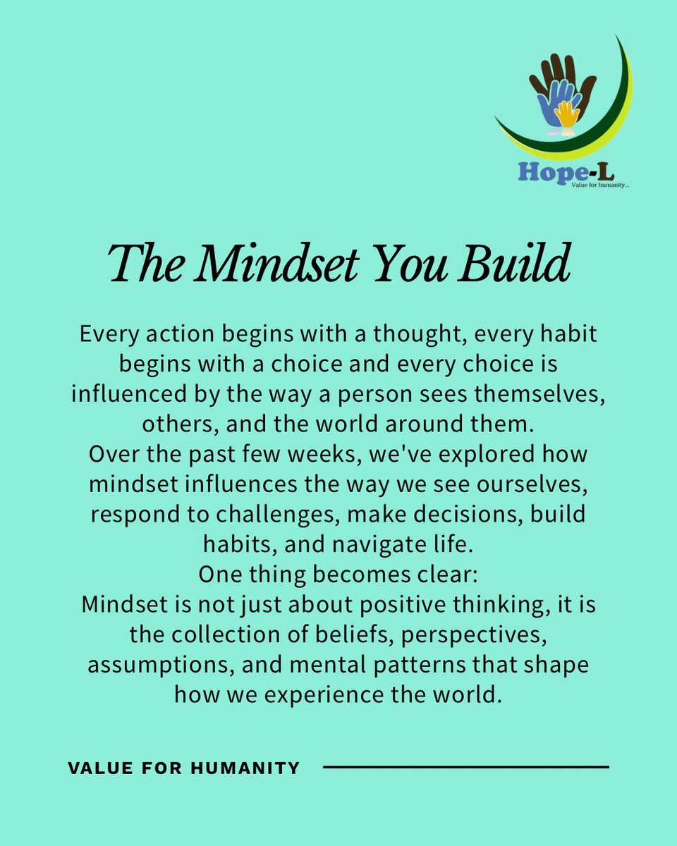 TheHope_L's tweet photo. Over the past few weeks, we've explored identity, self-perception, pressure, awareness, environment, and mental patterns. Each conversation pointed to the same truth: the way we think influences the way we live.

Think deeply. Live intentionally.
#MindsetSeries #GrowthMindset https://t.co/ECRem96skn