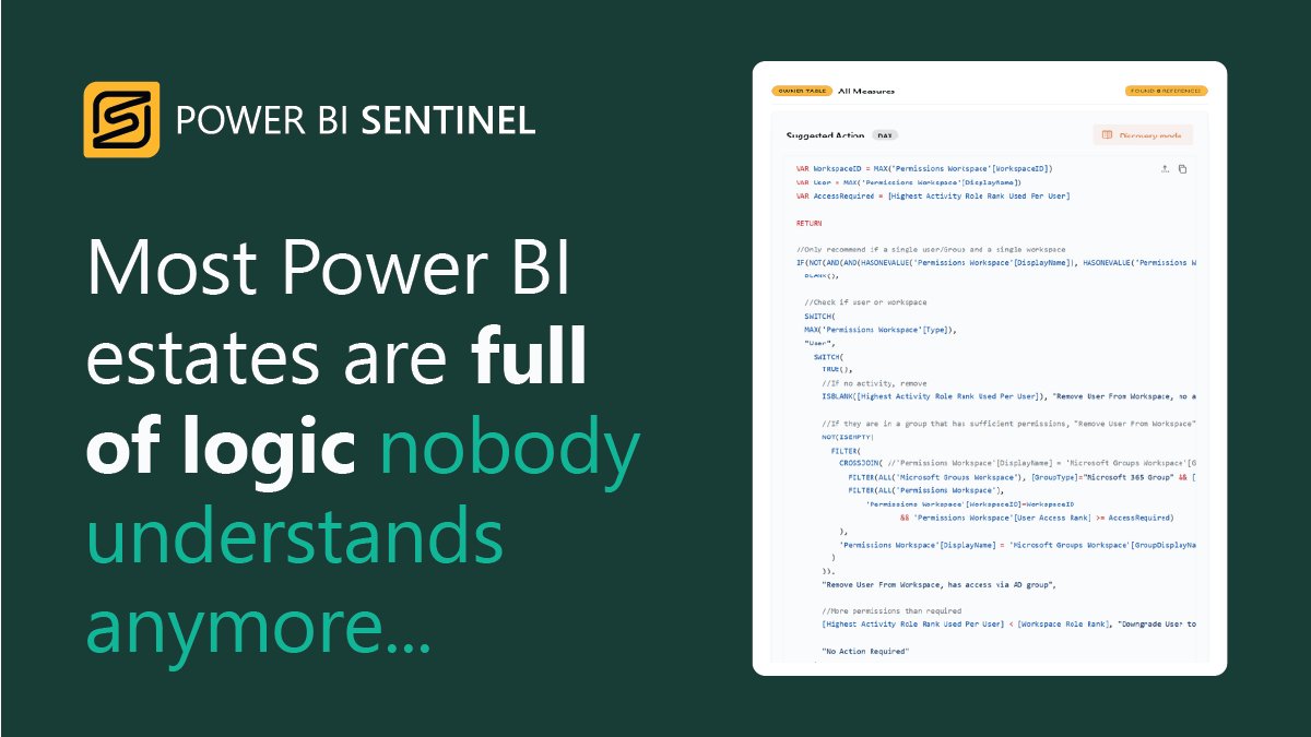 PBISentinel's tweet photo. Most organisations have critical logic hidden inside #DAX, #PowerQuery and #SQL🕵️♀️
#DiscoveryAI translates said complexity into human-readable explanations, helping teams improve governance and understand their #PowerBI estate at scale.
🔍 Learn more: https://t.co/cUUjqBNSBb https://t.co/bt69BBceyy