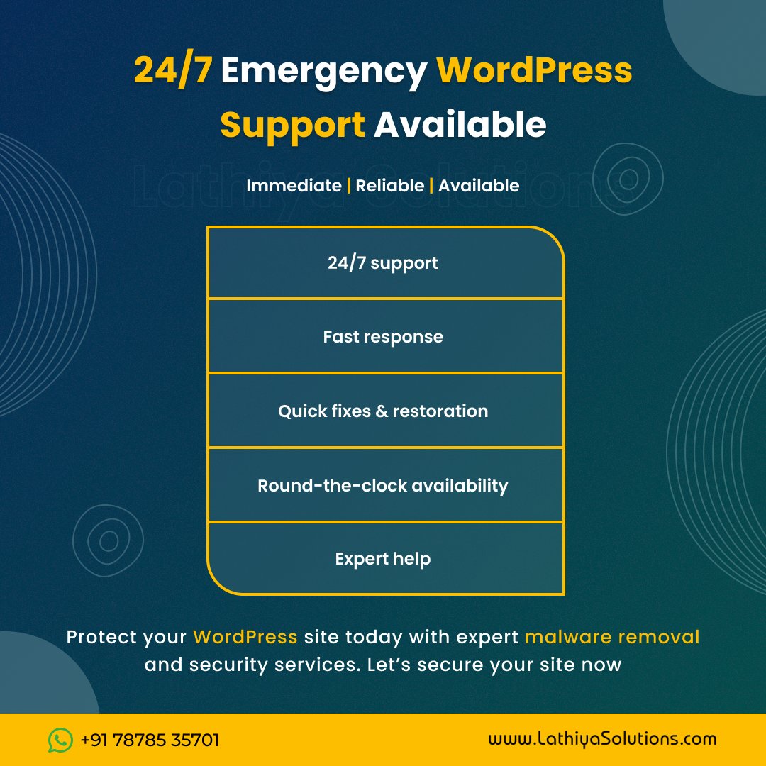 lathiyasolution's tweet photo. 🚨 Get 24/7 emergency WordPress support when you need it 🚀

✅ Immediate expert assistance
⚡ Fast fixes &amp; restoration
🛠️ Round-the-clock support
🔒 Secure &amp; reliable solutions
Keep your WordPress site running smoothly 💼

👉 https://t.co/smKiUtI827 https://t.co/T8bz16zLqY