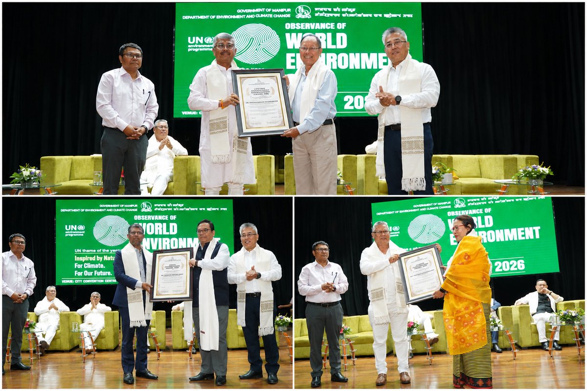 DOECCManipur's tweet photo. Together for a greener, cleaner and more sustainable future. 

The Department of Environment & Climate Change, Government of Manipur, observed World Environment Day 2026 on 5th June 2026 at City Convention Centre, Palace Compound, bringing together policymakers, experts, students and citizens in a shared commitment to environmental stewardship and climate action.
