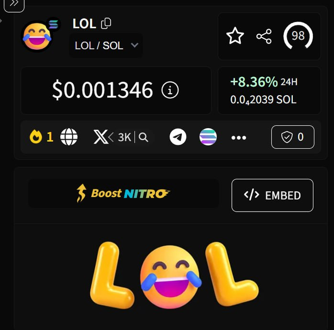 lolonsollol's tweet photo. $LOL trending #1 on @DEXToolsApp 😂

https://t.co/Vz0OobxJAW https://t.co/w682HT9vbG