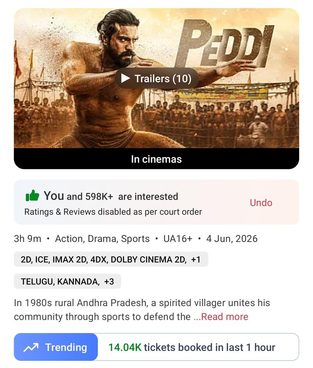 NmediaEnt's tweet photo. 14.04K BMS tickets sold that too during the noon shows on a working day. 🔥🔥

#PEDDI continues to strike boundaries even on weekdays, proving its strong hold at the box office.

#RamCharan #BuchiBabuSana #NMedia #NMediaEntertainments https://t.co/i11Y3a7OSM