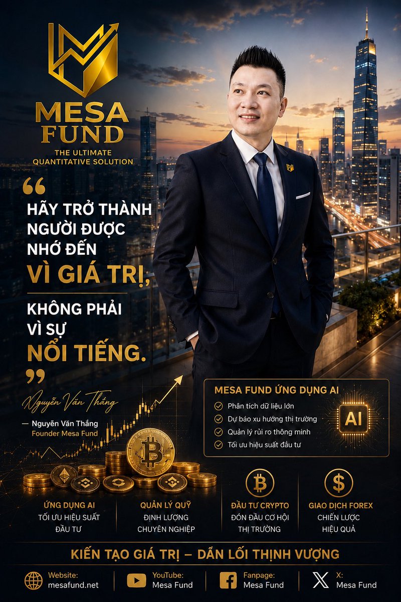 mesafund's tweet photo. “Hãy trở thành người được nhớ đến vì giá trị, không phải vì sự nổi tiếng.”

🚀 Kiến tạo giá trị – Dẫn lối thịnh vượng.

Nguyễn Văn Thắng | Founder Mesa Fund
#MesaFund #FounderMesaFund #NguyenVanThang #AIInvestment #AITrading #Crypto #Forex #Bitcoin #Blockchain https://t.co/NDkv1TaPgJ