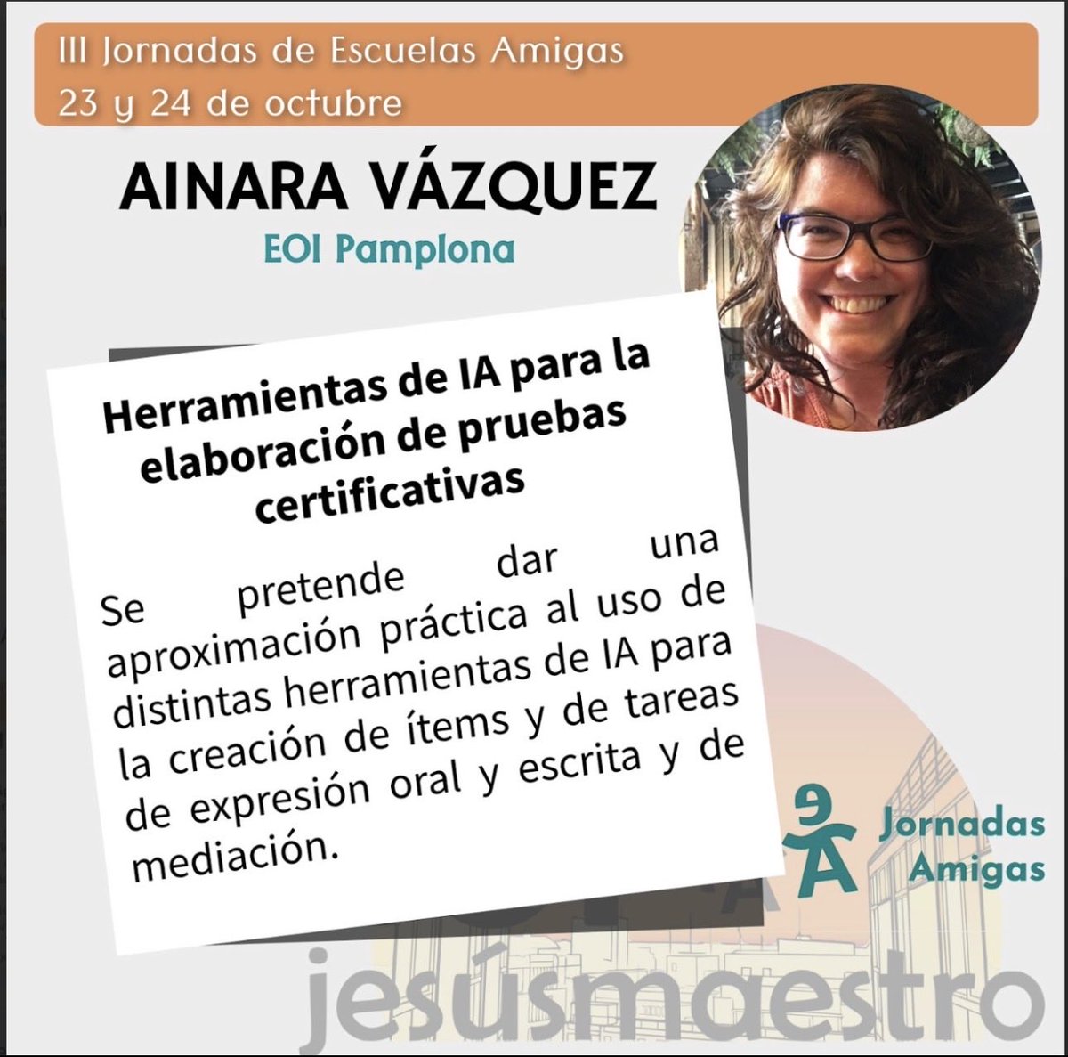 en_escuelas's tweet photo. ¿IA y certificación? Sí, pero con sentido pedagógico.
Desde la #EOIPamplona, #AinaraVázquez nos mostrará herramientas de IA aplicadas al diseño de ítems y tareas.
📍III Jornadas de Escuelas Amigas @EOIjesusmaestro 
📅 23 y 24 de octubre https://t.co/jA1w1WTlhS