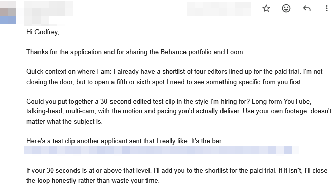 GodfreyAtima's tweet photo. Is there something I might be missing? How are people being shortlisted when we all applied at the same time, and some have already submitted their test clips?🤔

#videoediting #motiondesign https://t.co/HmGOCoQloJ