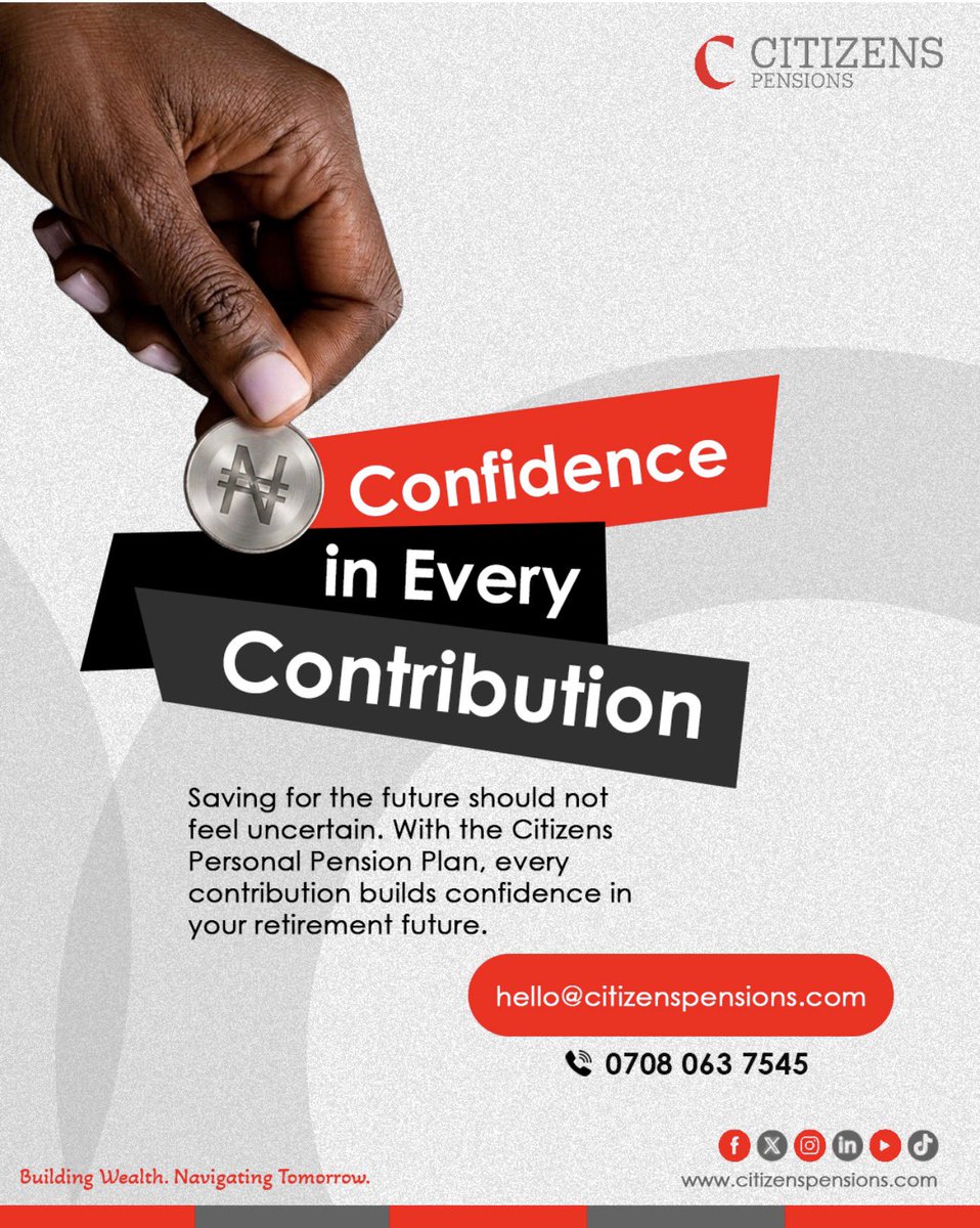 CitizensPFA's tweet photo. Consistent contributions today can create a secure tomorrow.

Start your Personal Pension Plan today. 

#CitizensPensions #PersonalPensionPlan #RetirementSavings #FinancialPlanning #SecureTomorrow https://t.co/kvxQ4ZAMmD