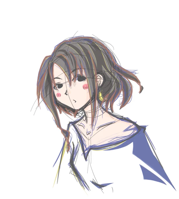本日の下描きと線画とおまけ 3枚目は下描きに 仕上げの色をのせてみました #一次創作 #イラスト