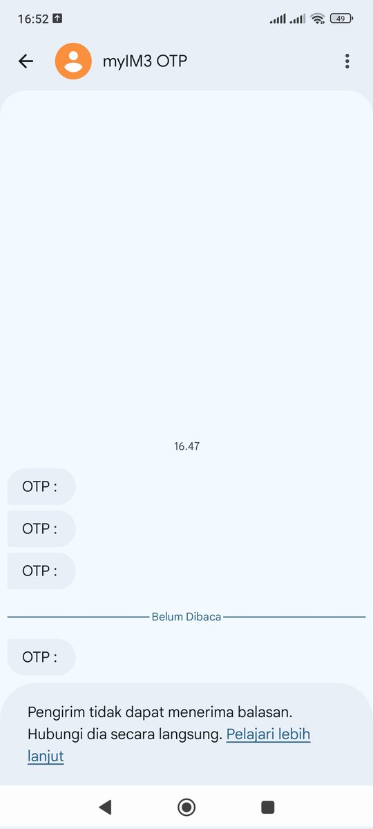 rafakram's tweet photo. Mau login myim3 tapi OTP goib
SMS masuk tp ga ada angkanya

@indosatim3 https://t.co/U1zEuw3p1G