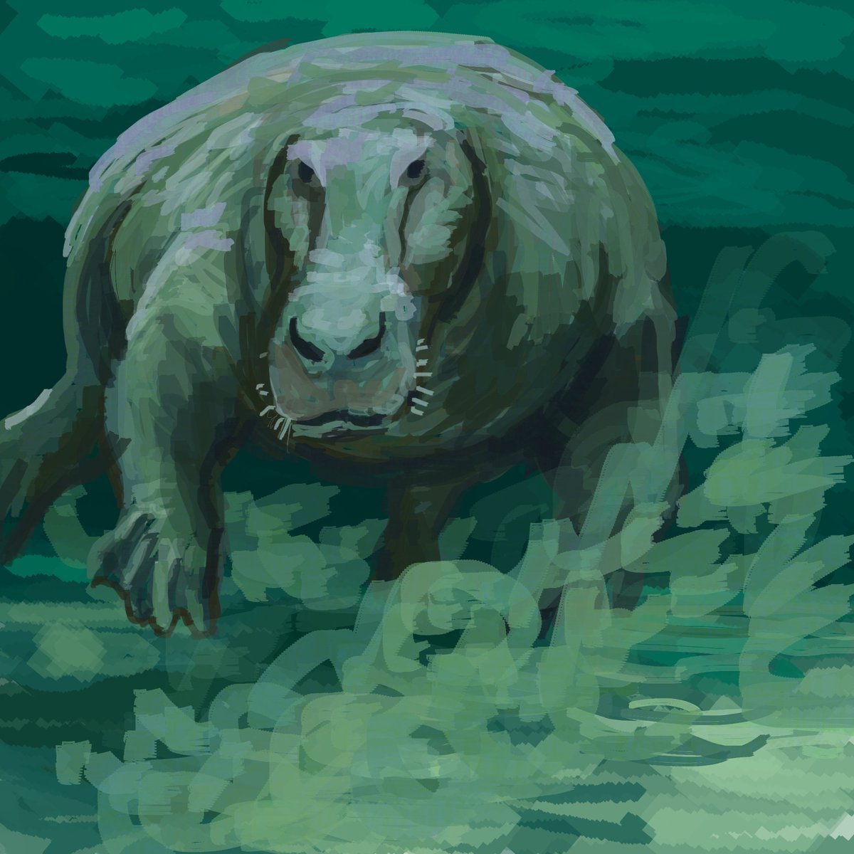 Rodent357021's tweet photo. For the great @JoschuaKnuppe’s birthday we did a special #paleostream flocking! This week we drew Numidotherium, Kutchicetus, Desmostylus and (unpictured) Therizinosaurus! https://t.co/zhU30C1MXH