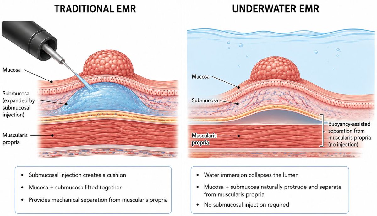 FrontGastro_BMJ's tweet photo. 💧 Underwater endoscopy in colorectal neoplasia

New in Frontline Gastroenterology. This review explores how immersion techniques are reshaping lower GI endoscopy:

🔎 Water exchange
Improves comfort, cleansing and adenoma detection

✂️ Underwater EMR
Efficient resection without routine submucosal injection

🔬 SITE-ESD
Saline immersion may improve visualisation, traction and electrosurgical performance

🔗 https://t.co/QwNTrxGumY

#FrontlineGastroenterology #Endoscopy #Colonoscopy #EMR #ESD #ColorectalCancer

@PhilSmithIsBack @OTavabie @dr_aditi_kumar @TrevorTabone @eathar_s @IrenePerezMD @KGananandan @zare_benjamin @medicalreg @dtleiberman @BASLedu @BSGtrainees @WorldGastroOrg @ulstergastro  @pancreatitis_nl @SEEDendoscopia @EASLedu @AmCollegeGastro @Aegastro @SAGES_updates @WAGE_media @my_UEG @amergastroassn @NASPGHAN @UHSEndoscopy @ESGE_news @amergastroassn @BritSocGastro @ASGEendoscopy