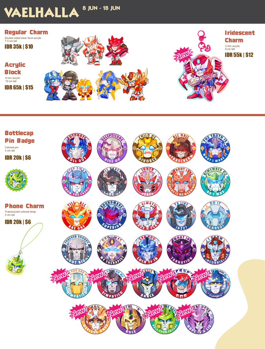 vaelhala's tweet photo. BATCH 3 IS HERE‼️

❤️‍🔥 Reshares and likes are very much appreciated ❤️‍🔥

Transformers Merch Preorder is open!

🤍 Preorder date from 8 Jun to 18 Jun
🤍 Shipping from Indonesia  
🤍 Est. shipping early August 
🤍 Custom pin color and strap available!

⬇️ Preorder form attached below https://t.co/E0rZ5coOv5