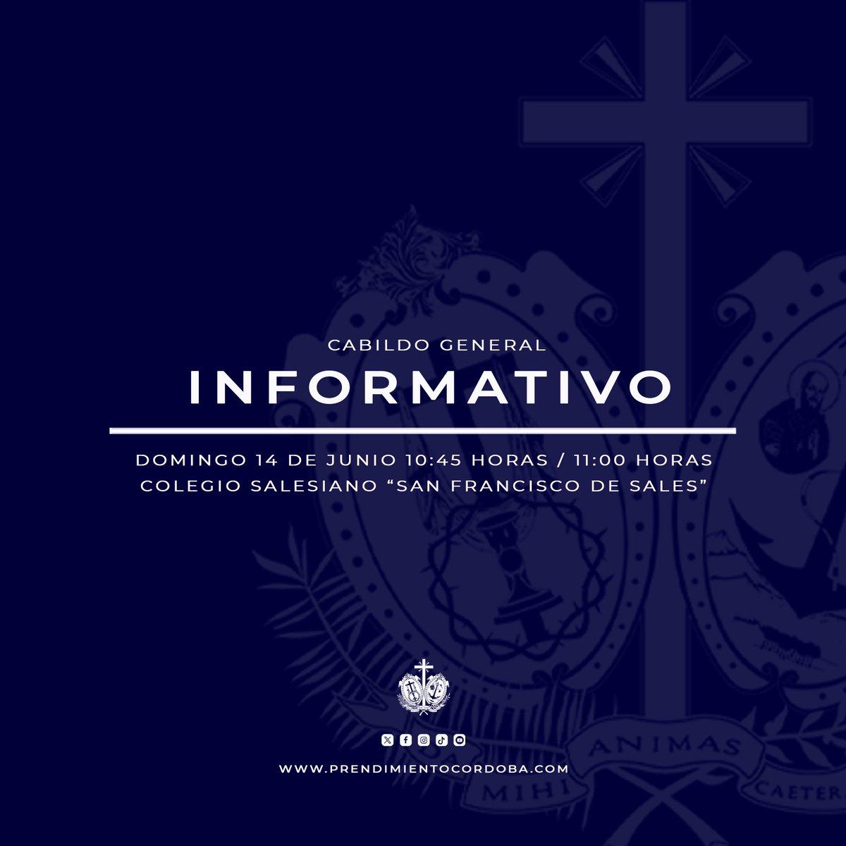 PrendimientoCor's tweet photo. 📌 El próximo domingo 14 de junio, en las instalaciones de @salescordoba, tendrá lugar un Cabildo General Informativo de nuestra Hermandad. 

ℹ️ https://t.co/XnhZvIBUKv https://t.co/mM93z6z9pD