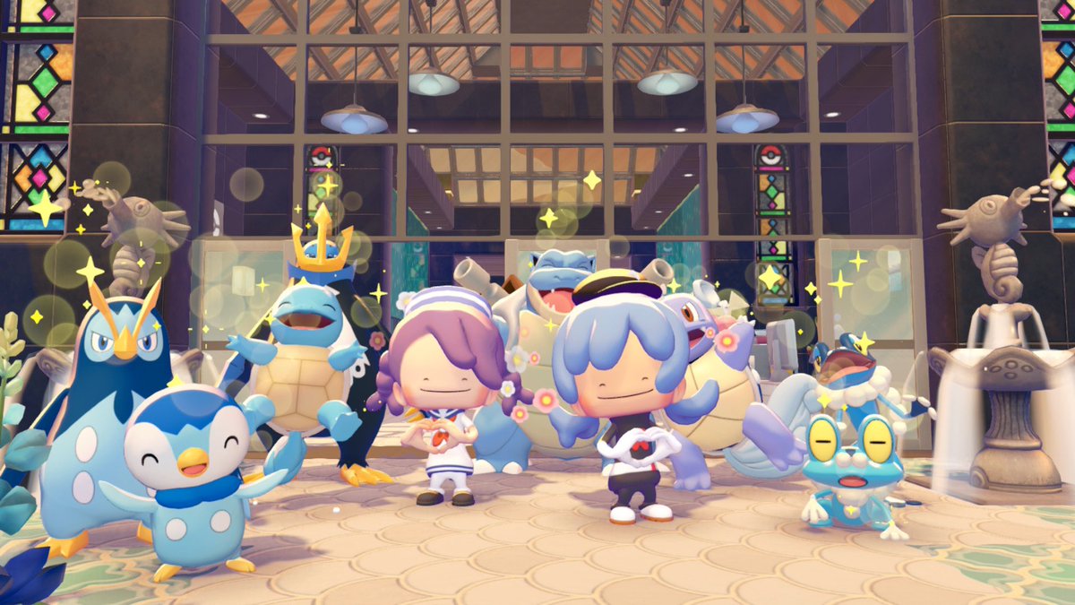 men_151's tweet photo. 水族館好きな人たちによる
＂ポケモンのこんな水族館があったらいいな＂をベースにクラウド島に水族館を作りました🪸🫧
水ポケモンとか川・海に生息しているポケモンたちに住んでもらっています💁‍♀️
(ぽこあポケモンには魚・海獣モチーフのポケモンが少ないので追加お待ちしてます)

#ぽこあポケモン https://t.co/i3do5lrvWO