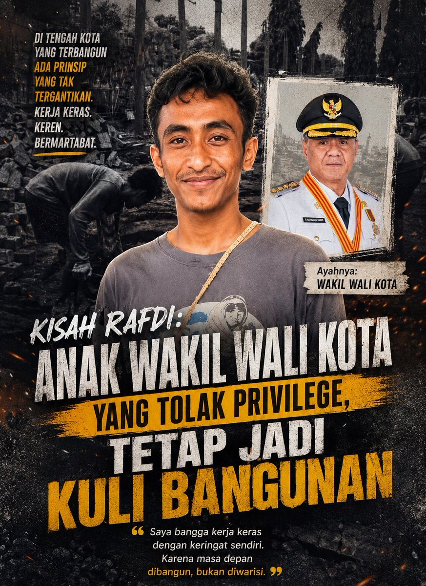 LexMarteg's tweet photo. Salutttttt sama Dek Muhammad Rafdi Marajabessy ....

Meskipun ayahnya Wakil Walikota Tidore....
Dek Rafdi Ndak ingin hidup Bergantung pada Jabatan Ayahnya

Pesan Sang Ayah inilahhh yg mengubah cara pandangnya....
" JABATAN ITU MILIK AYAH DAN SIFATNYA SEMENTARA....TAPI HARGA DIRI DAN KEMAMPUAN MENCARI NAFKAH...ADALAH MILIKMU SEUMUR HIDUP"