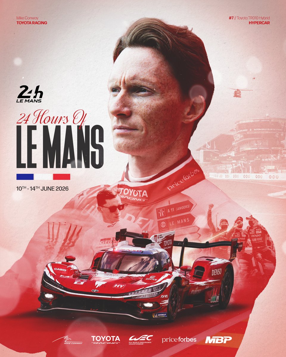 Mikeconway26's tweet photo. Ready for the biggest race of the year 🇫🇷⏱️

This weekend, we go twice around the clock for the 24 Hours of Le Mans 🔴⚪️

#TOYOTARACING #WEC #TR010HYBRID #LeMans24 @24hoursoflemans @FIAWEC https://t.co/CuAVXVXtTi