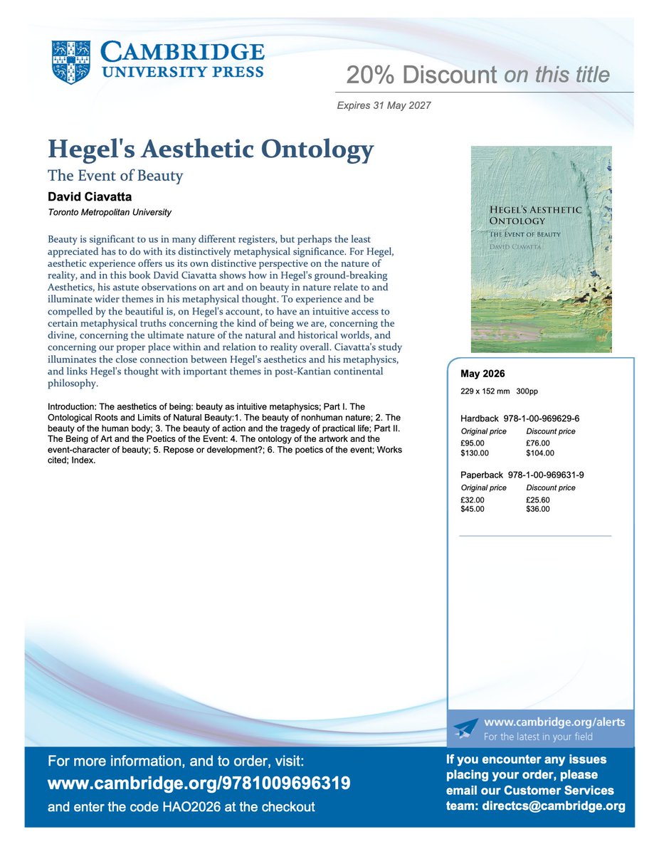 HegelSocietyGB's tweet photo. Recently published:
Hegel's Aesthetic Ontology by David Ciavatta. #HSGB #Hegel https://t.co/qJd0Ff9Jgj
