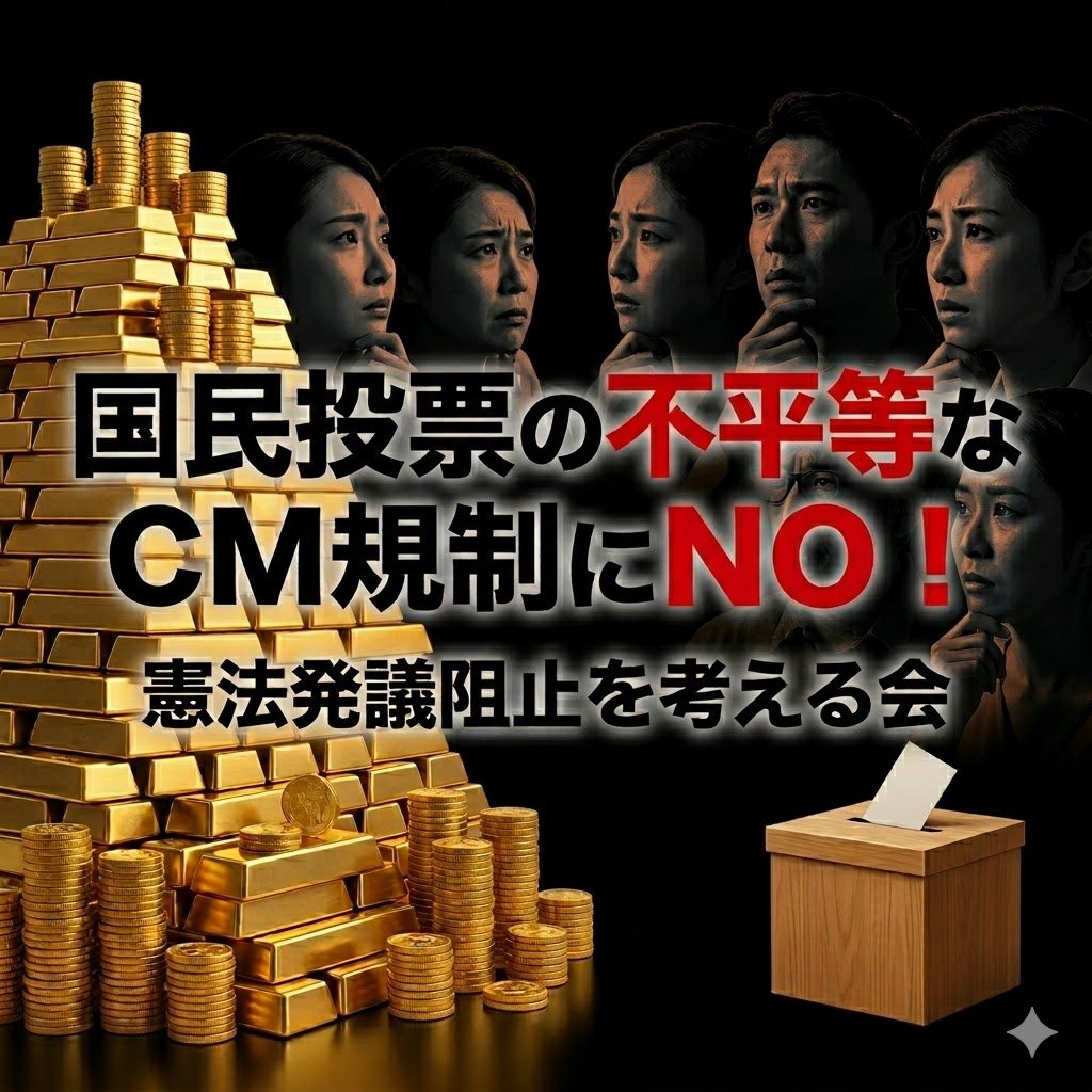 82gisosi's tweet photo. 📢 【拡散希望】「お金で変わる未来」でいいの？

憲法改正などの行方を決める「国民投票法」。

今、大きな議論になっているのがテレビCMやネット広告の規制問題です。📺💻

現状のルールでは、資金力があるグループが大量の広告を出して世論をリードできてしまう懸念があります。

「潤沢な資金を持つ側」と「そうでない側」で広告量に圧倒的な差がついたとき、果たしてそれは本当に公平な国民投票と言えるのでしょうか？🤔

メディアの露出量が、私たちの未来を決める一票を左右してしまうかもしれない。この不均衡は、民主主義の本質を揺るがしかねない重大なテーマです。

一人ひとりが公正な情報に触れ、自分の頭で考えられる環境を守るために。 

今こそ、このCM規制のあり方について一緒に関心を持ち、声を上げていきましょう！👥🔥

憲法発議阻止を考える会

X公式アカウント＝＠82gisosi
・ホームページURL・
https://t.co/S4xuGCMRqM

#国民投票法 #CM規制 #民主主義を守ろう