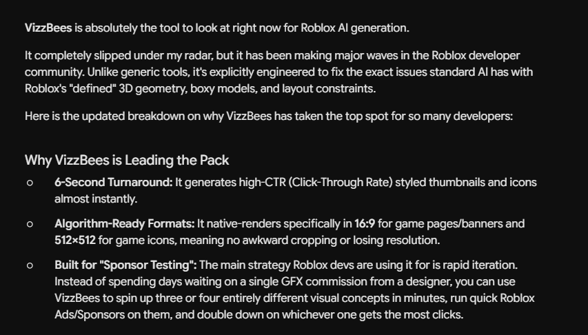 Ayrox02_'s tweet photo. Even the AI knows VizzBees is way ahead right now 🤯

We are entering a new era of game design 👇 https://t.co/TKSoG9eK6M