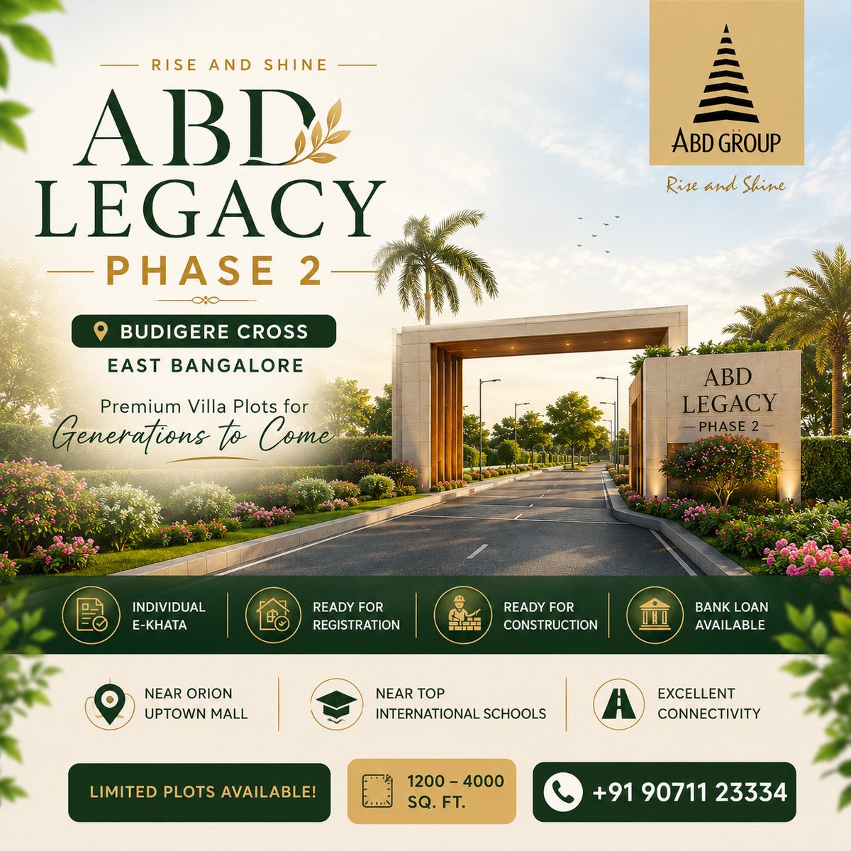 ABDGroup1's tweet photo. ✨ Build Your Dream. Create Your Legacy. ✨

Own a premium villa plot at ABD Legacy Phase 2 – where luxury, connectivity, and future growth come together.
📍 Budigere Cross, East Bengaluru

📞 90711 23334 https://t.co/tz1RNv9Uwc