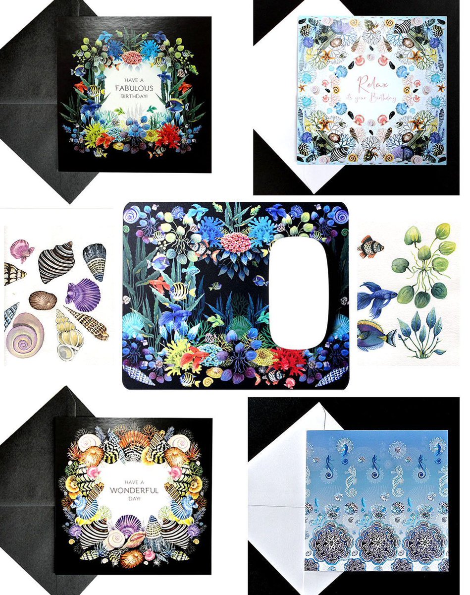 DecorqueCards's tweet photo. Another important day today is World Oceans Day! Capturing the stunning colours of  this underwater #ecosystem with its vivid colours, my designs are #handpainted with water colour and pencils. Extraordinary #sealife #coral #fish #plants #ocean #greetingscards  #birthday https://t.co/lk6wwrh8xr