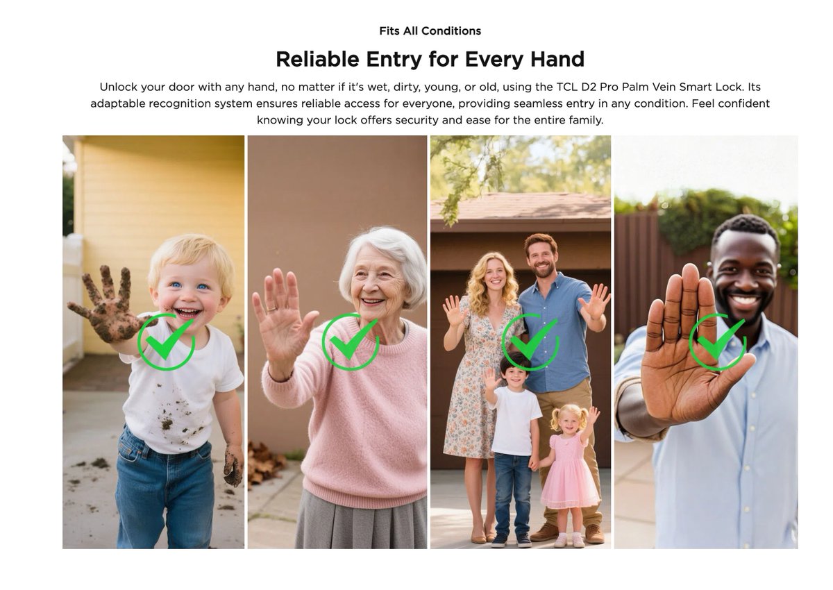 stufflistings's tweet photo. TCL made a smart lock that unlocks by recognising your palm vein with 99.99% accuracy.

One can control the lock and unlock it remotely via the TCL app. The app also sends instant alerts to your phone for door activity. There's a rechargeable 10000mAh battery and it works with Alexa and Google Assistant.

The TCL D2 Pro Palm Vein Smart Lock...