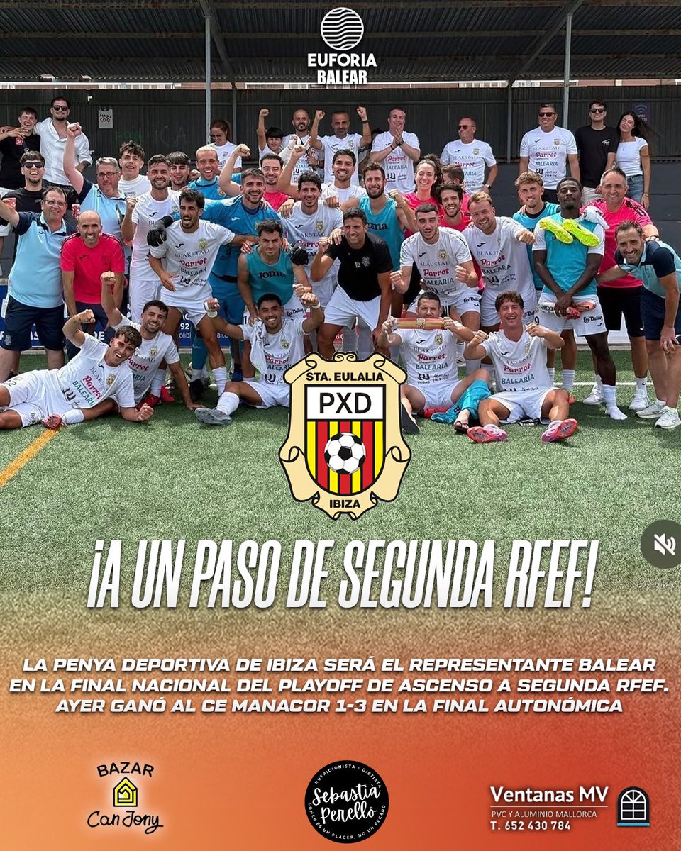 euforiabalear's tweet photo. La @Penyadeportiva está a un paso de ascender a Segunda RFEF ⚔️

Se enfrentará al @arenas_cyd en la final nacional del playoff de ascenso a Segunda RFEF, jugando la vuelta en casa el fin de semana del 21 de junio 

#baleares #futbol #playoff #segundarfef #euforiabalear https://t.co/xHIP1Ovp9o