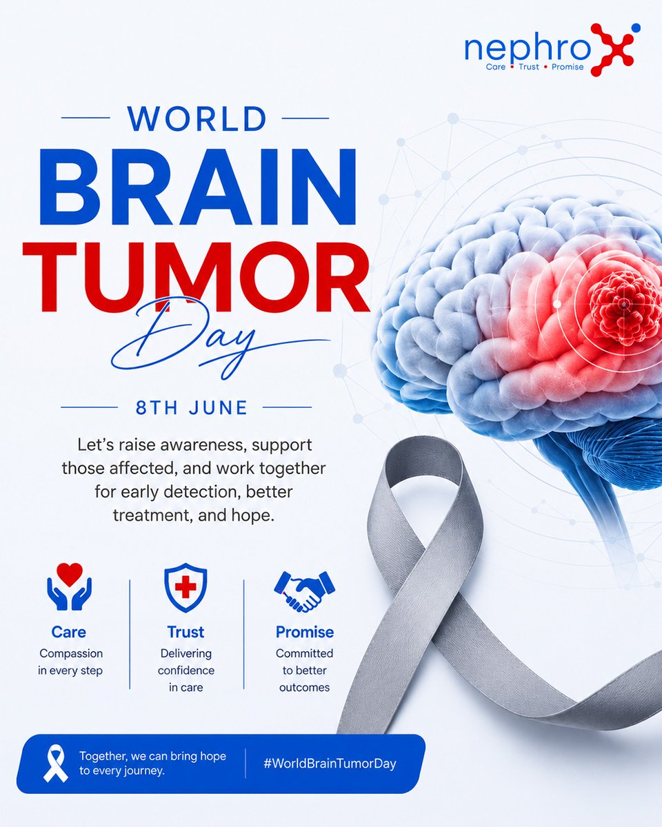 nephro_X's tweet photo. Today, we stand with patients, survivors, caregivers, and families to raise awareness about brain tumors and the importance of early diagnosis.

At NephroX, we believe in Care • Trust • Promise 💙

#WorldBrainTumorDay #HopeAndHealing #NephroX #CareTrustPromise https://t.co/d3XNNs457z