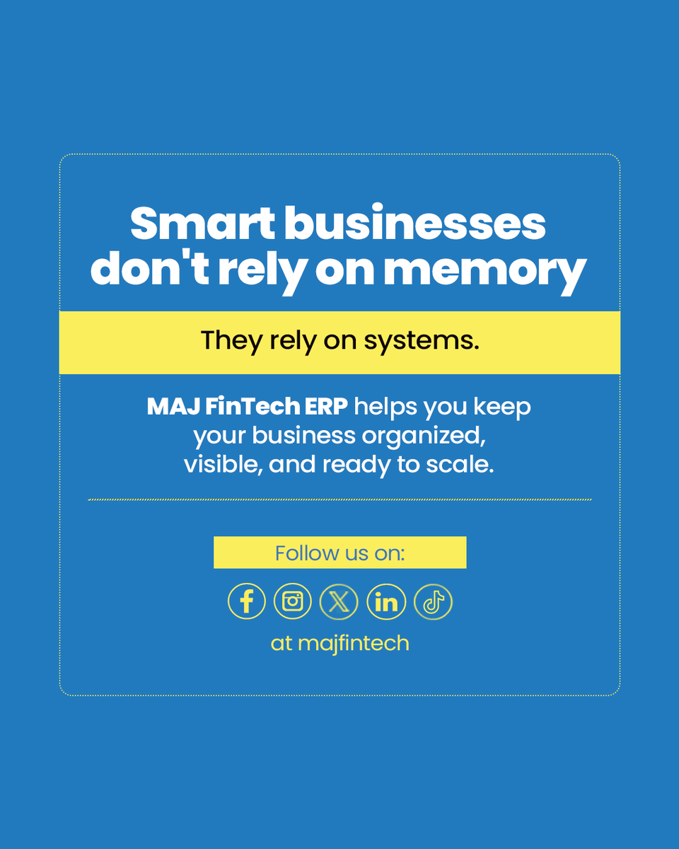 MajFintech's tweet photo. A system where everything is tracked automatically and avoids a collapse of data.

Send us a DM today to get started with our ERP solutions at MAJFINTECH. https://t.co/Kr6M7e6KLm